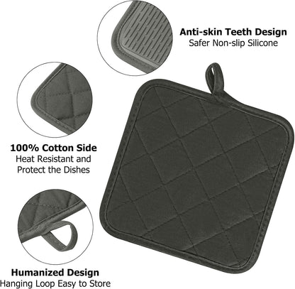 Goldmeet Mini Oven Mitts 2-Pack, 7"x5.5", 500°F Silicone Grip, Gray