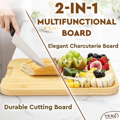 Charcuterie Board with Lid - Portable Bamboo Wood Serving Tray + Lid for Entertaining - Serving Board - Large Platter + Cover for Mother's Day Present, Birthday, Housewarming, Wedding Shower Gifts