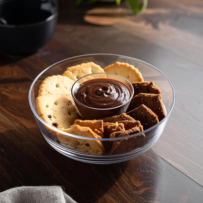 Amazing Abby - Charlie - Plastic Chip and Dip Bowl, Clear Serving Platter, Unbreakable Party Appetizer Tray, BPA-Free, Dishwasher-Safe, Great for Chips, Salsa, Veggies, Snacks, and More