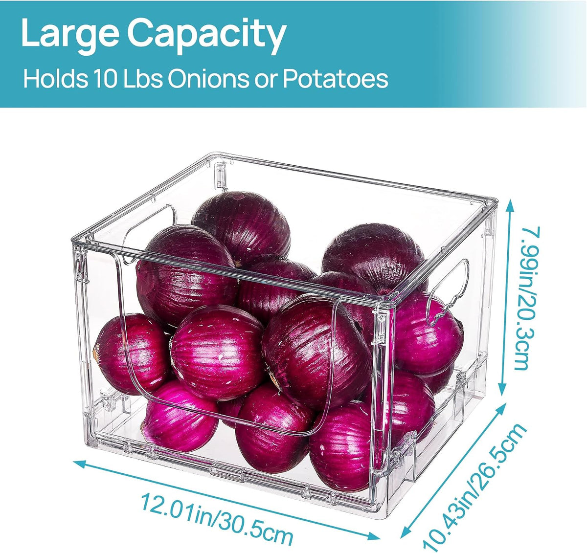 Vtopmart 2 Pack Large Foldable Open Front Storage Bins with Lids for Potato and Onion, Stackable Clear Plastic Container Organizer for Pantry, Kitchen, Cabinet, Bathroom, Closet Organization
