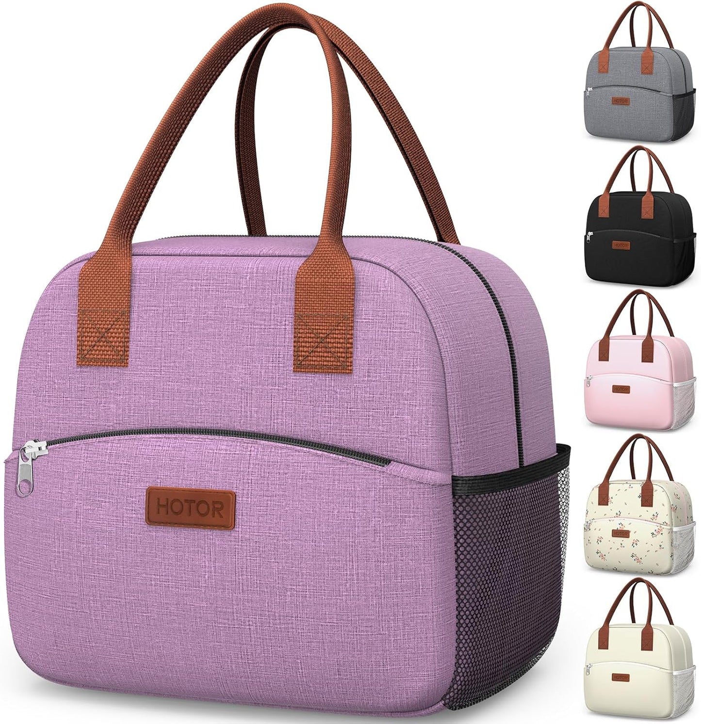 HOTOR Lunch Bag for Women & Men - Wear-Resistant Insulated Lunch Box with Large Capacity, Multi-Functional Cooler Bag for Office, Picnic, Pink with White Daisy, 10L,10.60" x 5.90" x 9.50"