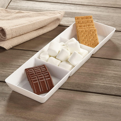 US Acrylic Avant White Plastic Divided Serving Trays (Set of 4) 15” x 5” | Narrow Reusable 3-Section Party Platters | Serve Appetizers, Fruit, Veggies, & Desserts | BPA-Free & Made in USA