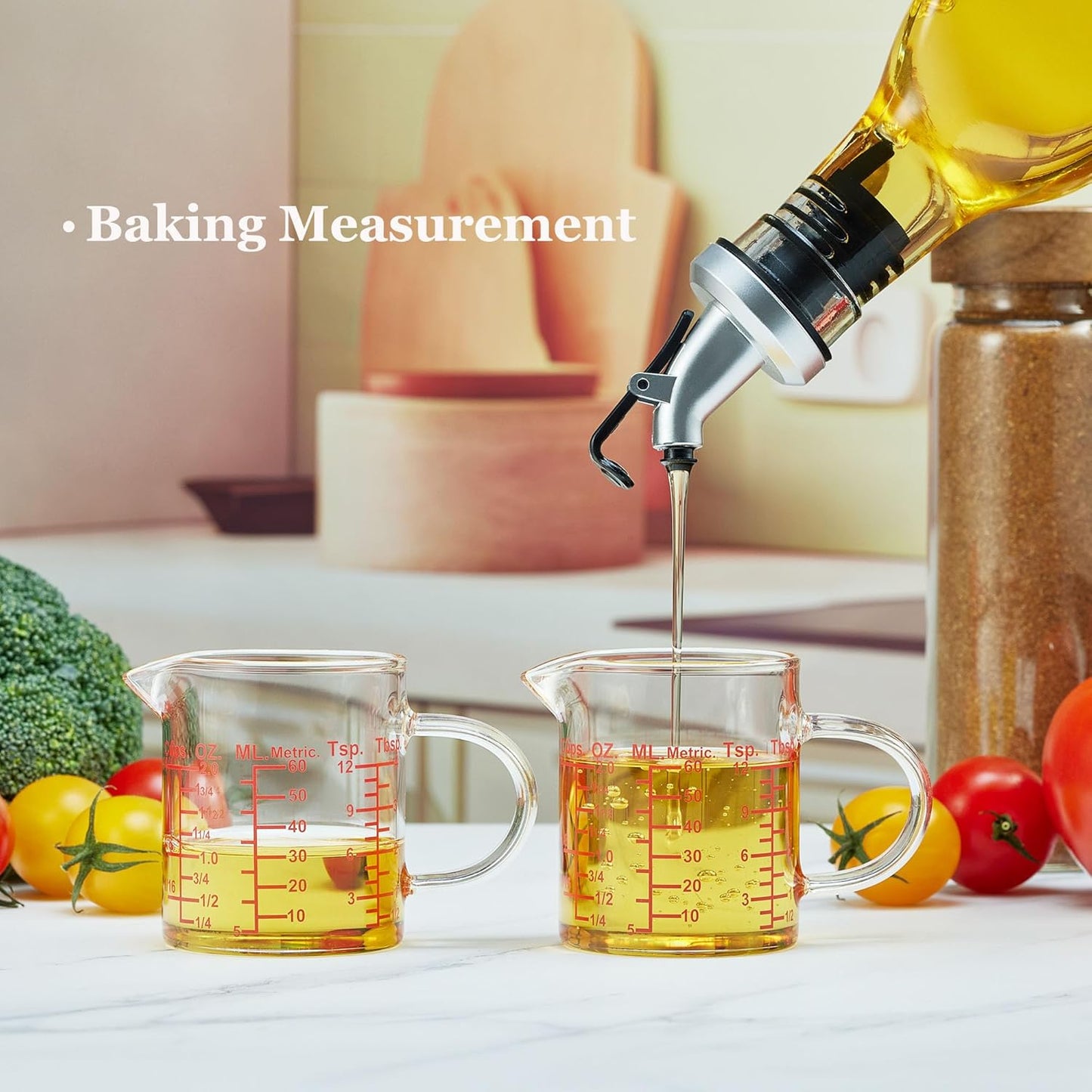 Ackers BORO3.3 Measure Glass -[Insulated handle | V-Shaped Spout]-Made of High Borosilicate Glass Measuring for Kitchen or Restaurant, Easy to Read, 60 ML (2 Oz) 丨(2 Pack)