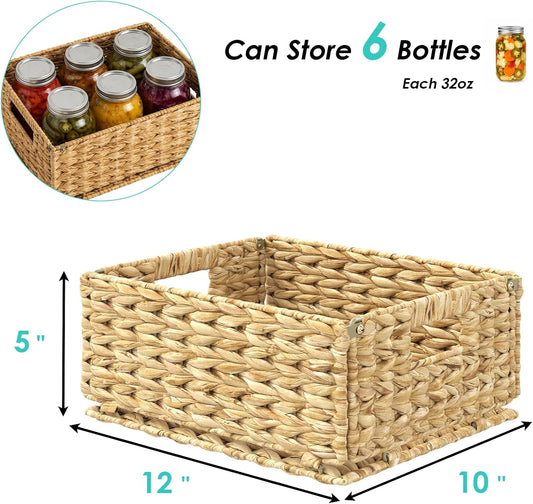 Pantry Wicker Storage Baskets for Shelves, 4 Pack Small Woven Baskets for Storage, Handmade Pantry Organizers and Storage, Boho Decor Water Hyacinth Pantry Organization - Natural