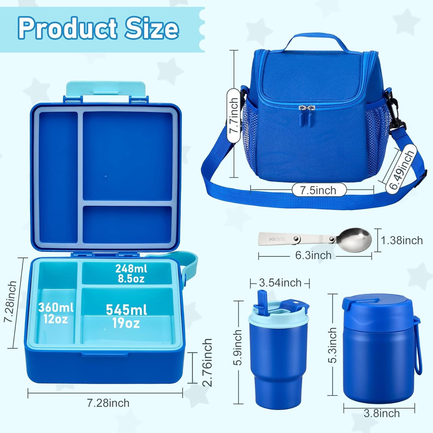 Bento Lunch Box for Kids with 17oz Soup Thermo,Insulated Tumbler Water Bottle and Insulated Lunch Bag,Leak-Proof 3 Compartment Lunch Food Container with Ice Pack for Kids to School-Horse