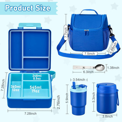 Bento Lunch Box for Kids with 17oz Soup Thermo,Insulated Tumbler Water Bottle and Insulated Lunch Bag,Leak-Proof 3 Compartment Lunch Food Container with Ice Pack for Kids to School-Horse