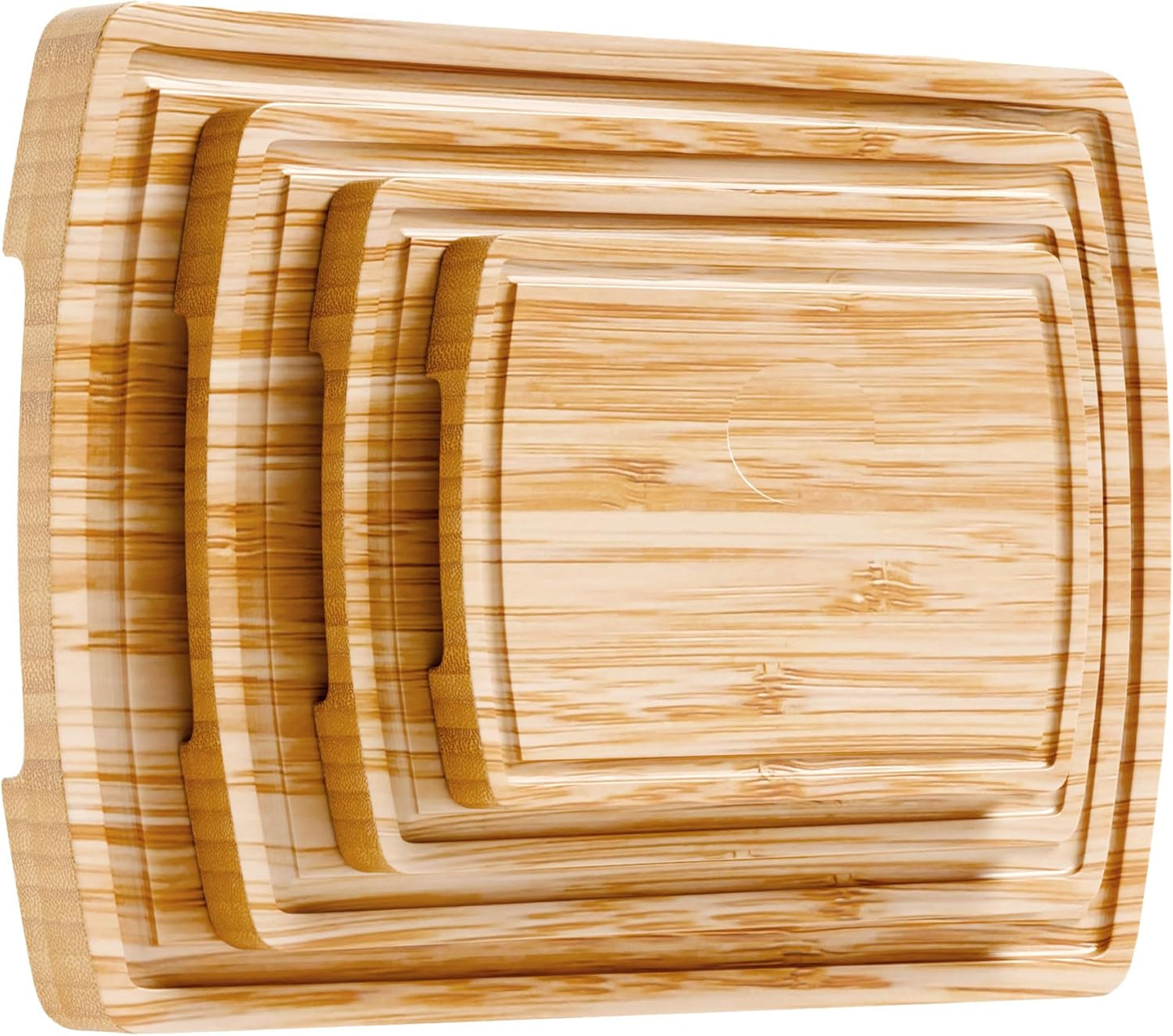 Bamboo Cutting Board Set of 4, Large Cutting Boards for Kitchen, Wood Cutting Board with Juice Groove Side Handles, Wooden Cutting Board for Kitchen, Meat Chopping Board Meal Prep, Serving Charcuterie