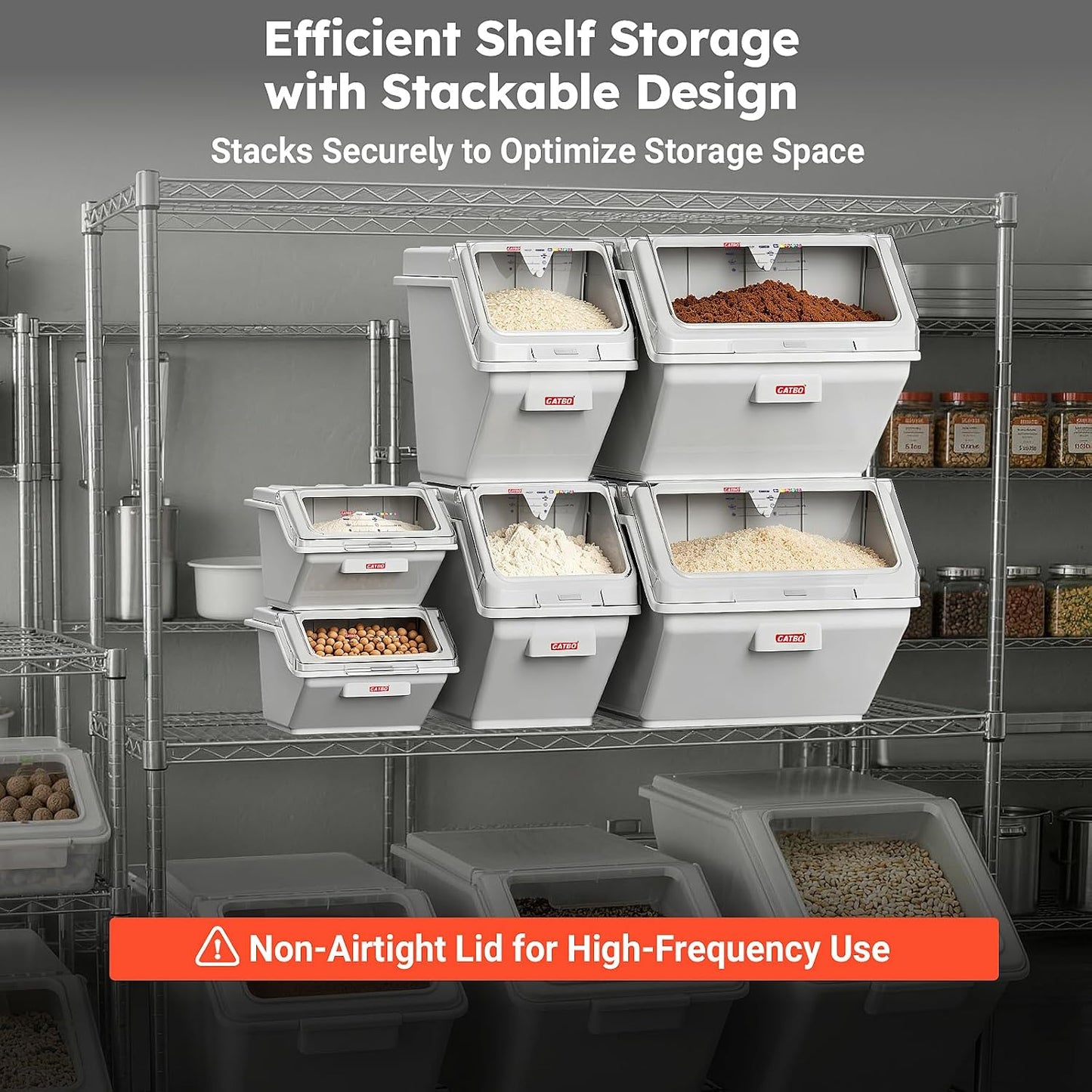 2.6 Gallon / 42 Cup Commercial Shelf Ingredient Bin with Scoop, Stackable Food Storage Container with Clear Flip Lid, Built-in FIFO Label and One-Hand Access for Flour Sugar Rice