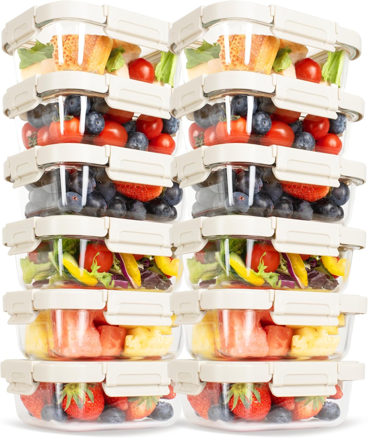 Simple Deluxe Meal Prep Food Containers with Exclusive Glass Lids, Glass Storage Containers with Lids, BPA-Free, Glass Lunch Boxes for Lunch, Pantry Organizers, Freezer to Oven Safe, 4 Pack