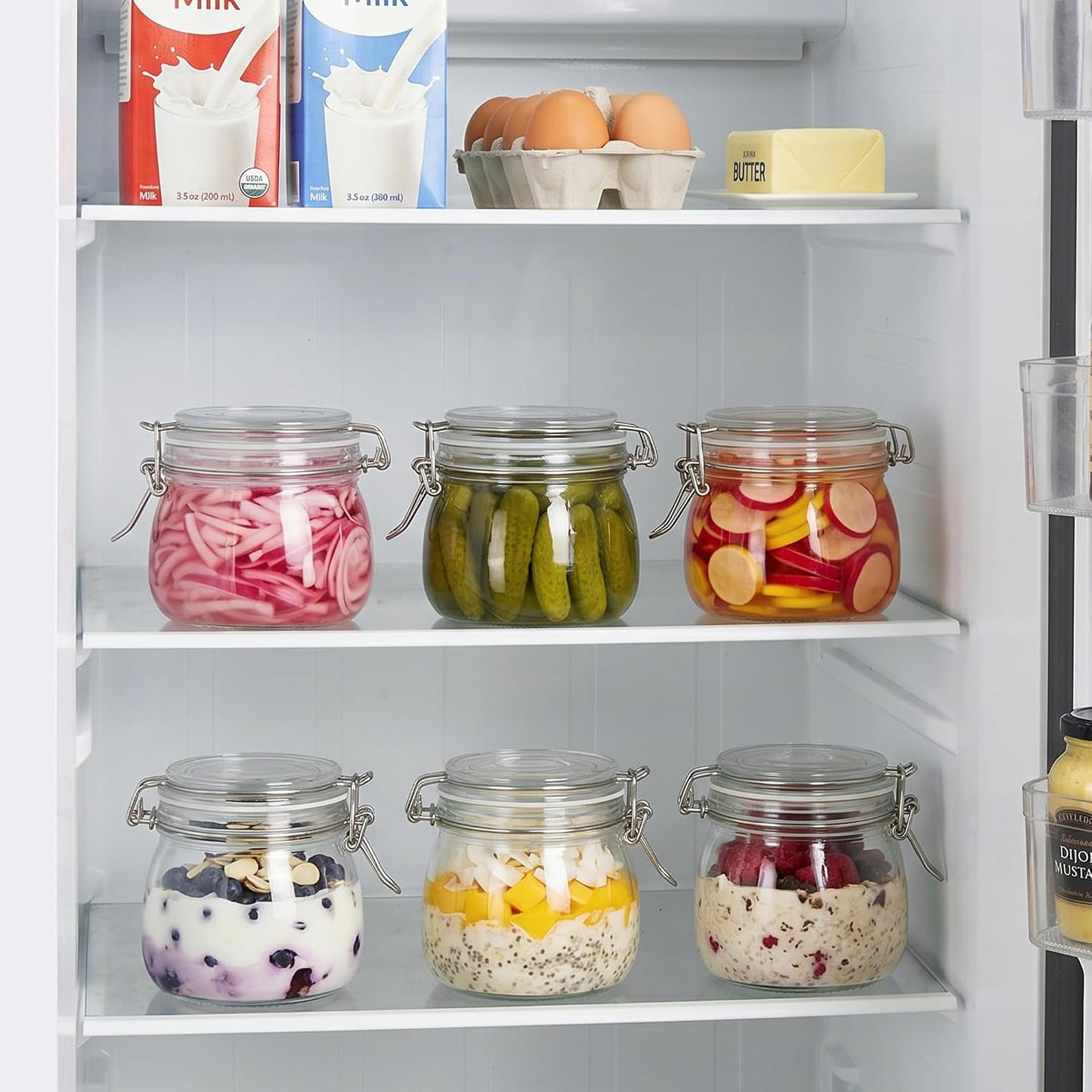 Vtopmart 78oz Glass Food Storage Jars with Airtight Clamp Lids, 3 Pack Large Kitchen Canisters for Flour, Sugar, Cereal, Coffee, Pasta and Canning, Square Mason Jars with 8 Reusable Labels