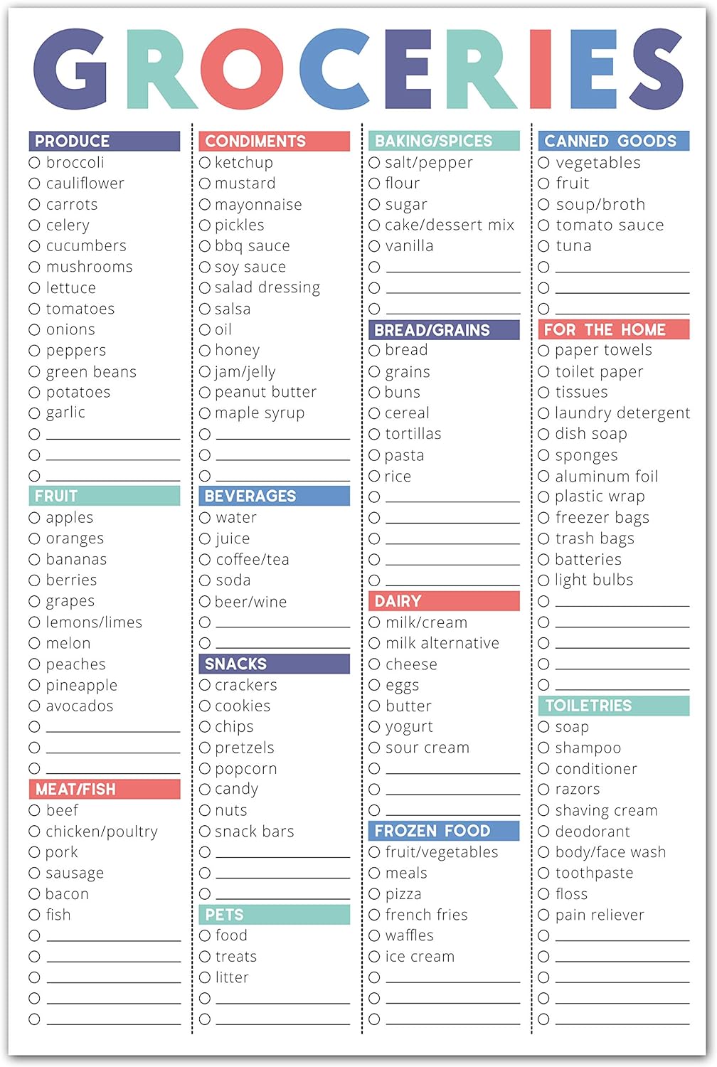 Sweetzer & Orange FastCheck Grocery List Magnet Pad for Fridge. 6x9” Magnetic Notepad with Printed Shopping List Items and Blank Grocery Shopping Spaces. 60 Page Notepad Weekly Planner