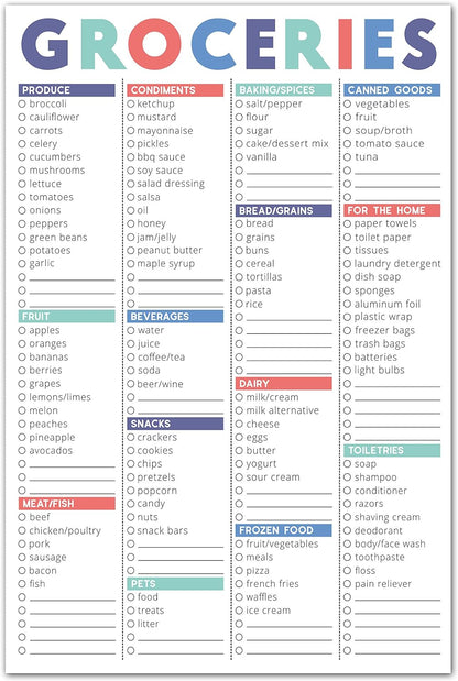 Sweetzer & Orange FastCheck Grocery List Magnet Pad for Fridge. 6x9” Magnetic Notepad with Printed Shopping List Items and Blank Grocery Shopping Spaces. 60 Page Notepad Weekly Planner