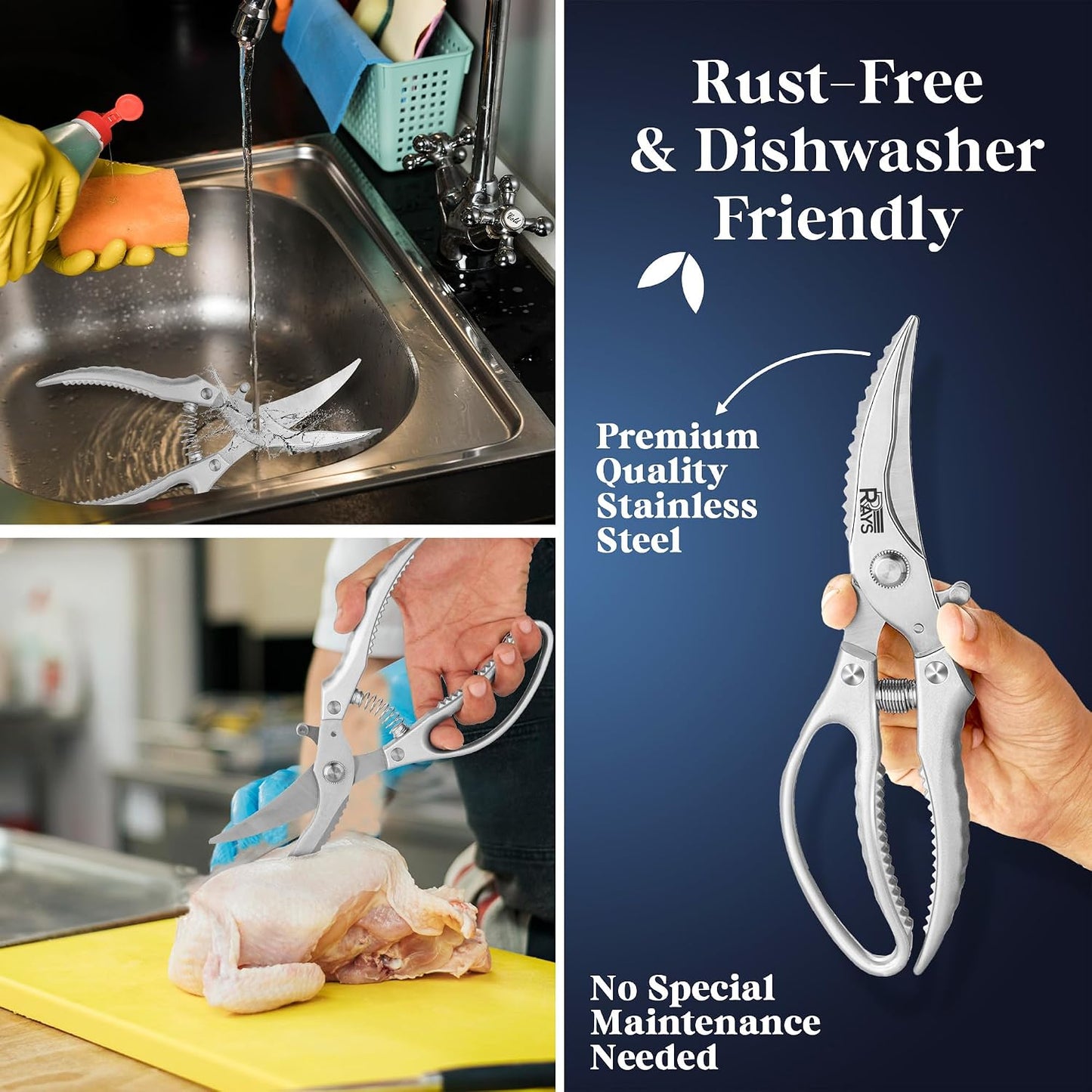 Heavy Duty Kitchen Shears – Poultry Shears and Kitchen Scissors for Chicken,Turkey, Bone, Meat & Fish – Spring Loaded Spatchcocking Shears – Dishwasher Safe with Safety Lock, Gift Box Included