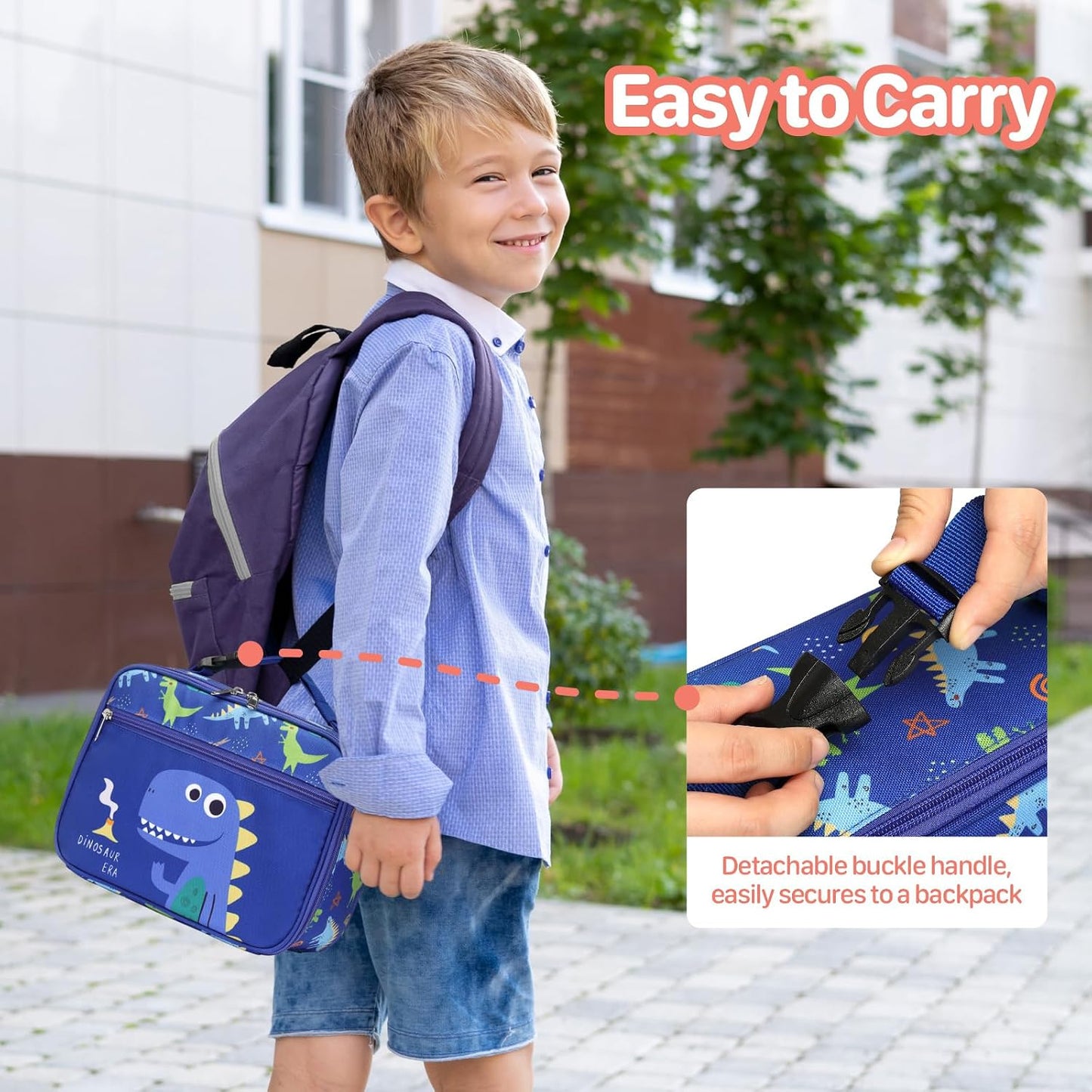 Kids Lunch Bag Boys - Insulated Kids Lunch Box Reusable Lunchbox with Water Bottle Holder Toddler Lunch Tote Bag for School Daycare, Black Dino Fossil