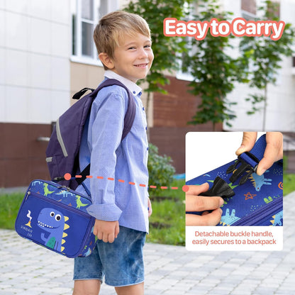 Kids Lunch Bag Boys - Insulated Kids Lunch Box Reusable Lunchbox with Water Bottle Holder Toddler Lunch Tote Bag for School Daycare, Black Dino Fossil