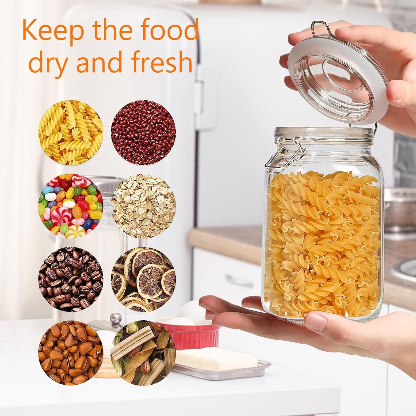 Clear Food Storage Jars 78oz Square, Airtight Glass Canister with Lids Set of 3, Kitchen & Pantry Organization Food Storage Container for Canning, Sugar, Flour, Candy, Cereal, Coffee
