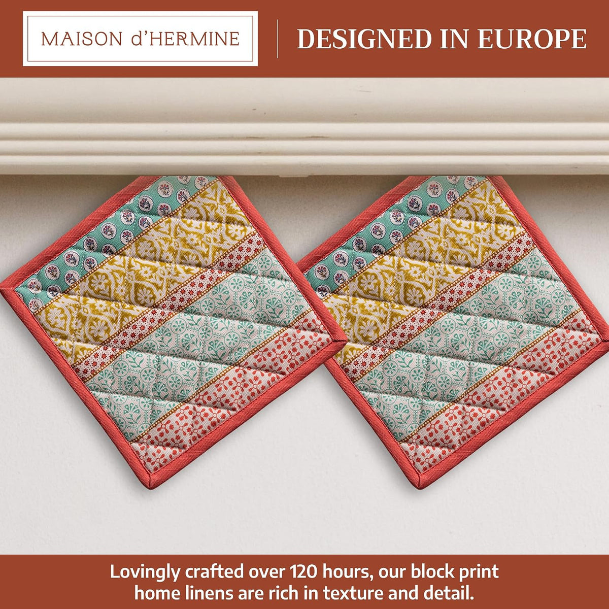 Maison d' Hermine 100% Cotton Oven Mitt & Pot Holder Set (7.5"x13" & 8"x8") - Colors C