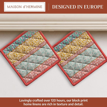 Maison d' Hermine 100% Cotton Oven Mitt & Pot Holder Set (7.5"x13" & 8"x8") - Colors C
