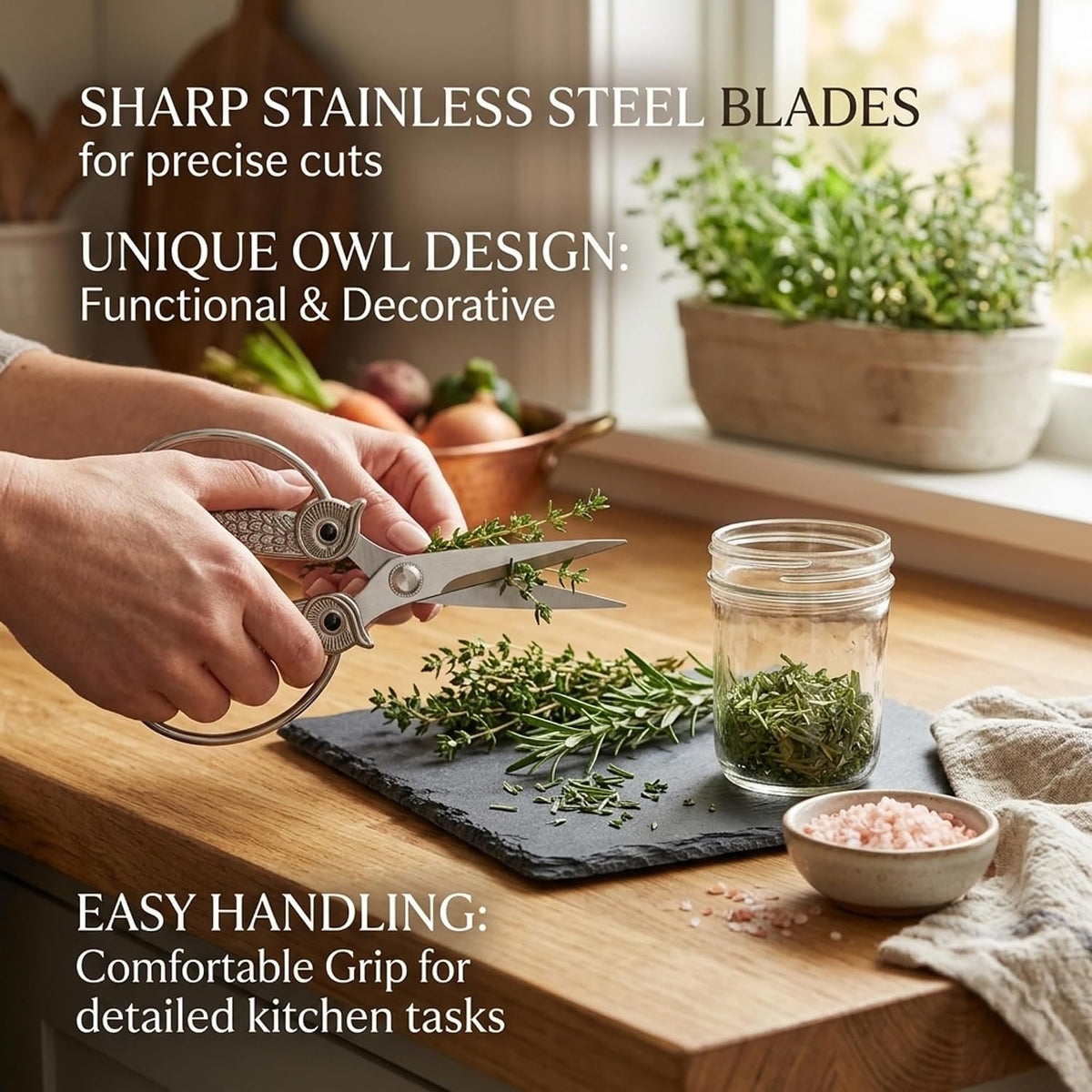 XSNBRD All Purpose Kitchen Scissors, Pearl Gold Stainless Owl Shears.