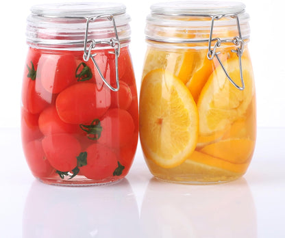 Glass Containers With Lids 16 Oz Wide Mouth Airtight Jars With Locking Lids 2 Pack Food Storage Canisters For Pantry Fridge Kitchen Rubber Sealed Glass Jars For Cereal, Oats, Sugar, Flour,Nuts,Candy