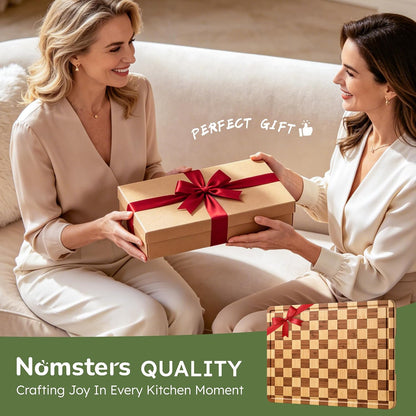 3 Pack Bamboo Cutting Board Set Checkered Wooden Cutting Board for Kitchen Non Toxic Charcuterie Board Serving Non Slip End Grain Wood Chopping Board for Meat Fruit Cheese Kitchen Housewarming Gift
