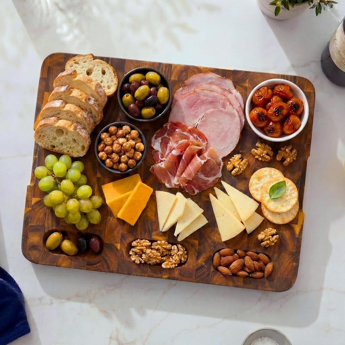 HOMESTEAD End Grain Acacia Wood Cutting Board 23x18x1.5, Reversible Butcher Block Board for Kitchen with Deep Juice Groove, Handles, Knife-Friendly Surface for Meat Chopping and Charcuterie Serving