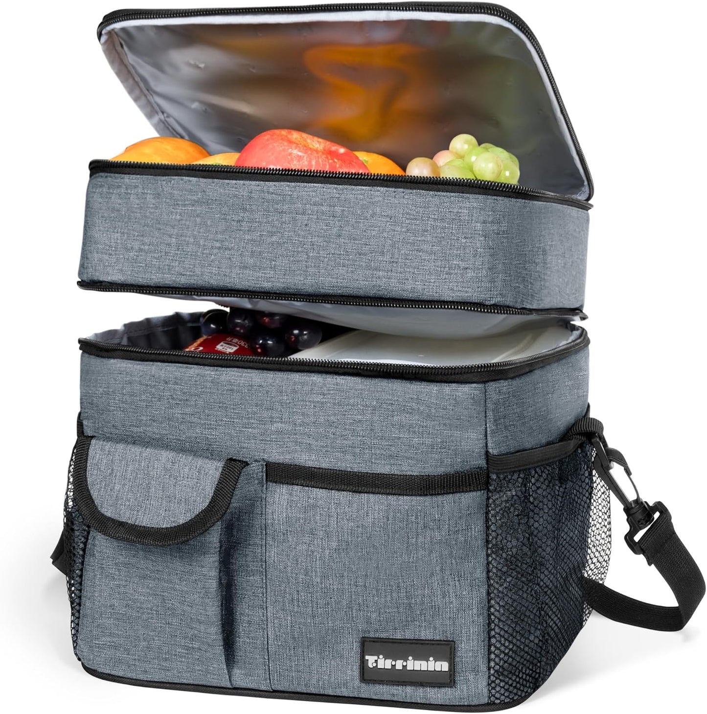 Tirrinia Insulated Lunch Bag for Women Men, Leakproof Lunch Box Containers for Adult, Work, School, Soft Lunchbox for Kids,Boys, Adult Cooler Bag for Picnic Hiking Beach,Charcoal