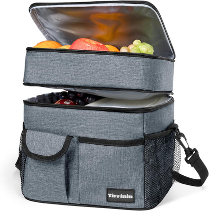 Tirrinia Insulated Lunch Bag for Women Men, Leakproof Lunch Box Containers for Adult, Work, School, Soft Lunchbox for Kids,Boys, Adult Cooler Bag for Picnic Hiking Beach,Charcoal