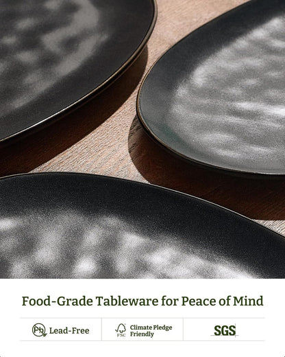famiware Serving Platter, Oval 15.59/14.3/12.9inch Serving Dishes for Entertaining, Serving Bowls, Microwave Safe, Stoneware Serving Trays for Party, Food, Turkey, Cheese, Ocean Series, Vanilla White