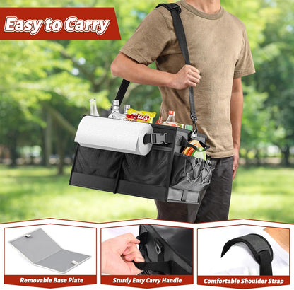 Lorbro Grill Caddy, BBQ Caddy with Paper Towel Holder, Portable Picnic Basket for Utensil and Condiment, Barbecue Grilling Tool Accessories Storage Organizer for Outdoor Griddle, Tailgate, Camping, RV