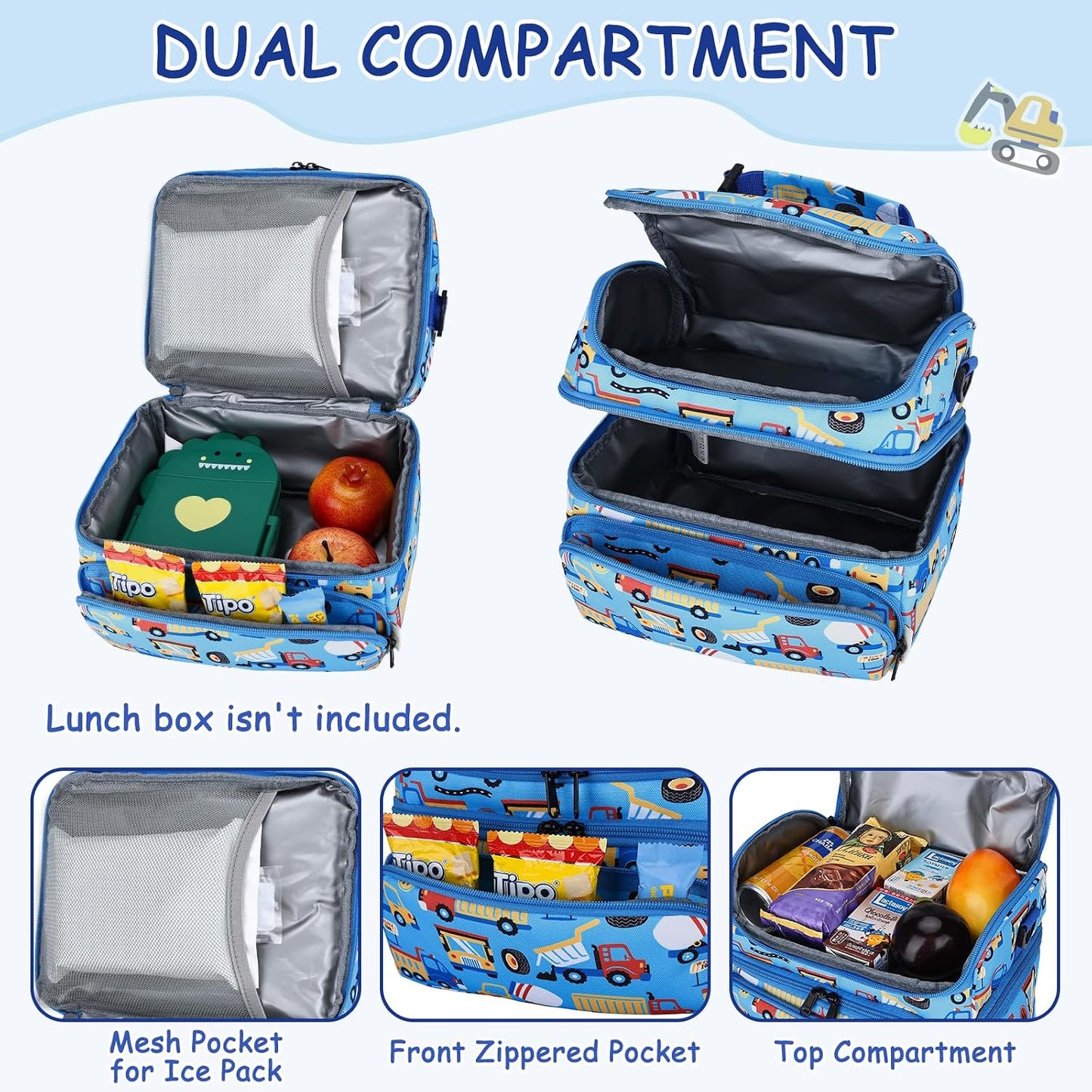 Kasqo Lunch Bag Kids, Dual Compartment Insulated Cooler Bag 7.5L Girls Boys Toddler Lunch Box Containers for Daycare School Kindergarten Travel Ombre Butterfly