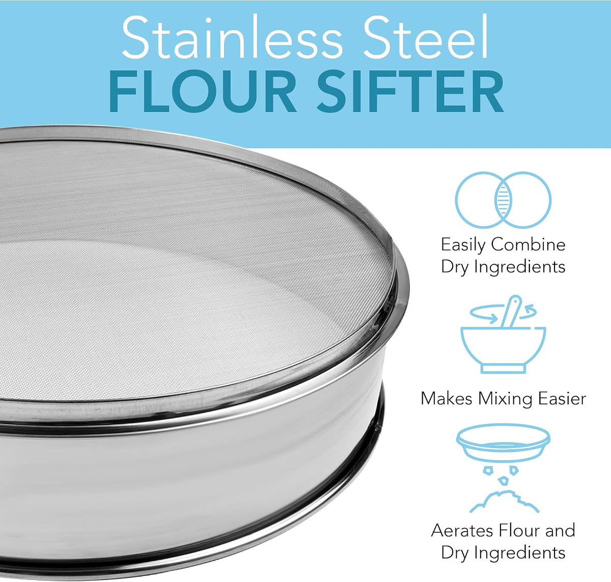 Vollum Stainless Steel Flour Sifter Fine Mesh Baking Sieve