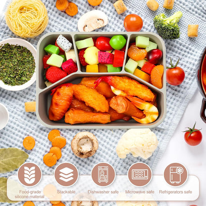 Honeydak 6 Pcs Silicone Bento Box Reusable Lunch Container 4 Compartment Snack Boxes with Lid Smooth LeakProof Rectangle Food Boxes for Adult Work Travel Food Storage (Cute Color)
