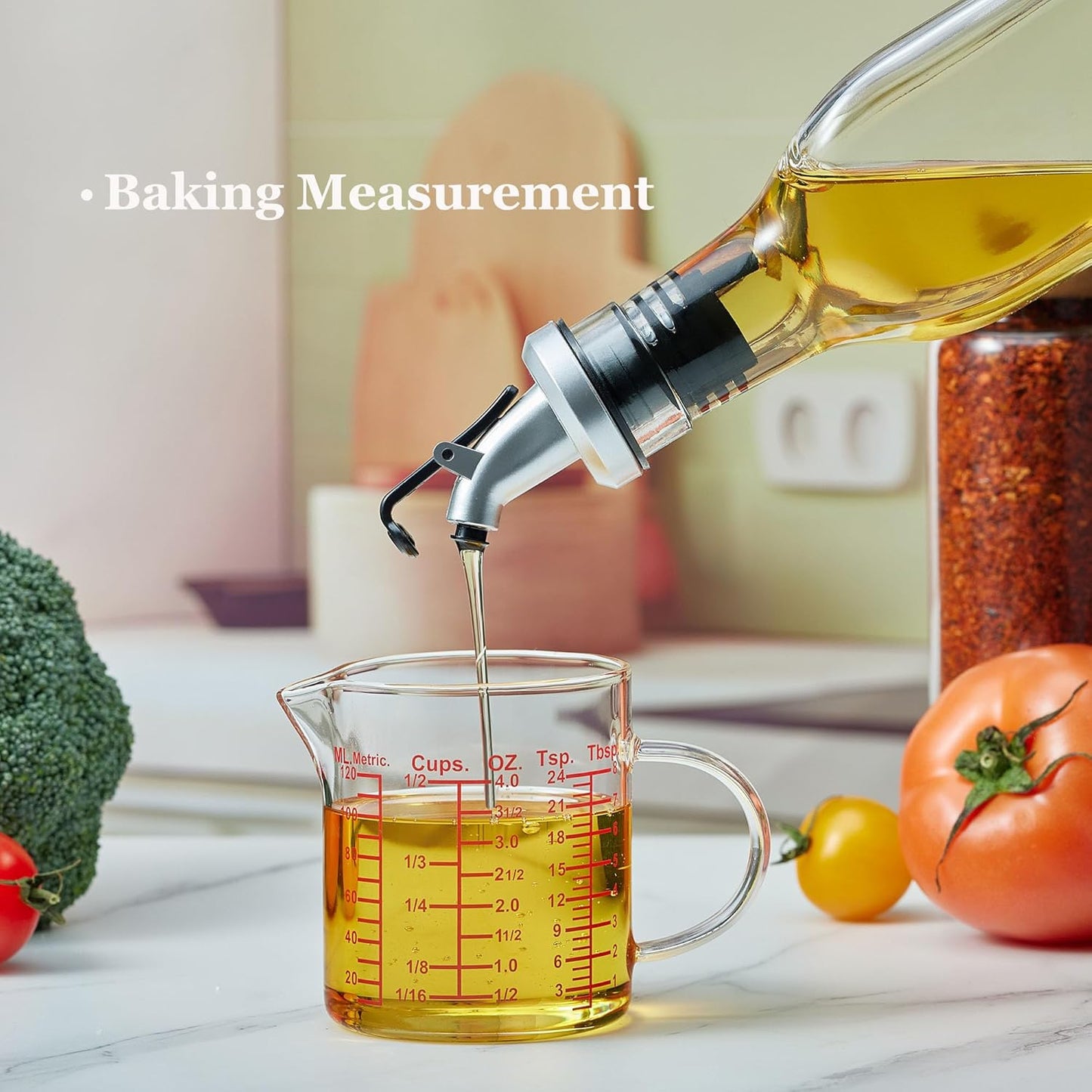Ackers BORO3.3 Measure Glass -[Insulated handle | V-Shaped Spout]-Made of High Borosilicate Glass Measuring for Kitchen or Restaurant, Easy to Read, 60 ML (2 Oz) 丨(2 Pack)