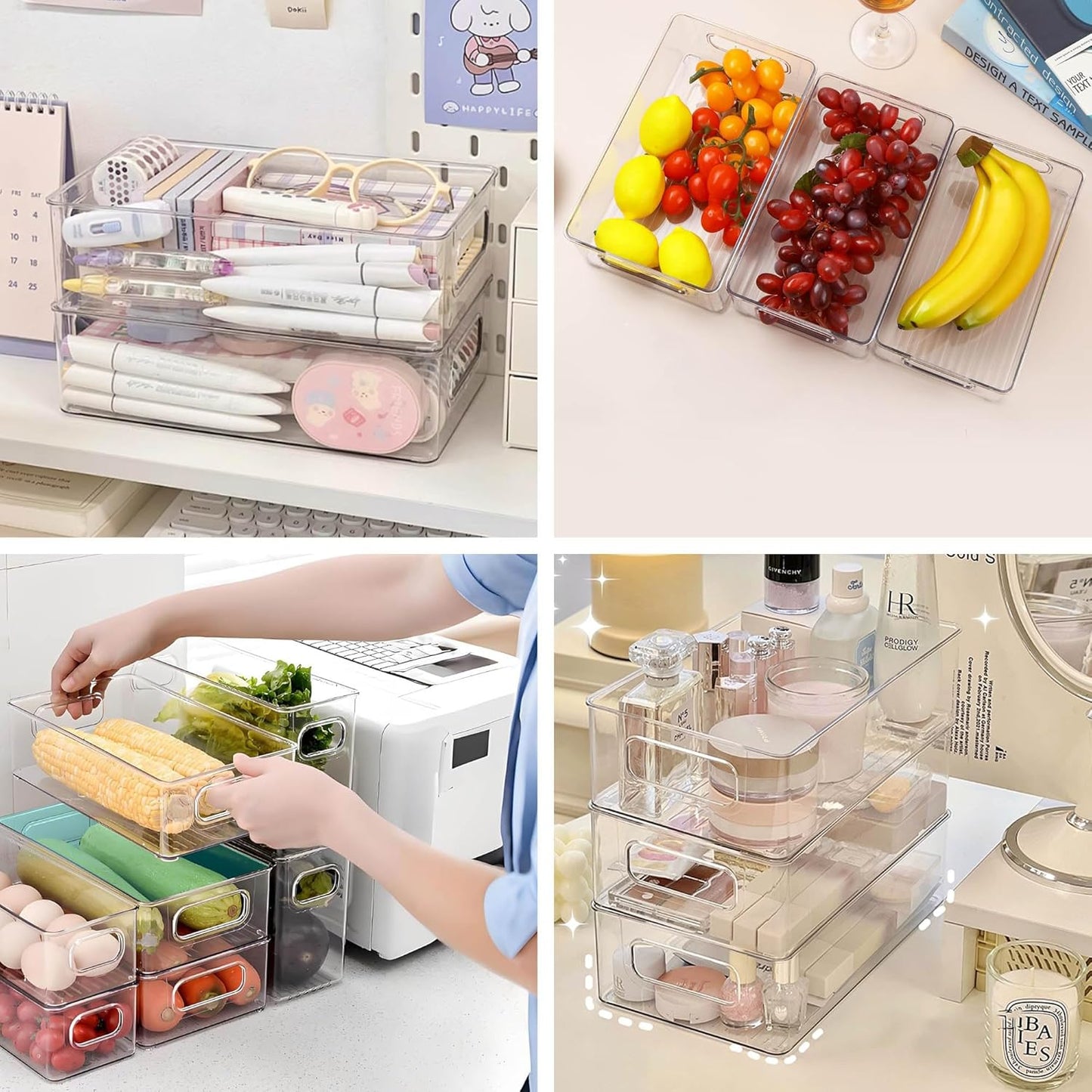 Refrigerator Organizer Bins 12 Pack Stackable Fridge Organizers with Handles Clear Freezer Storage Containers for Pantry, Cabinets,Shelves, Drawer – BPA-Free Plastic Kitchen Organizers