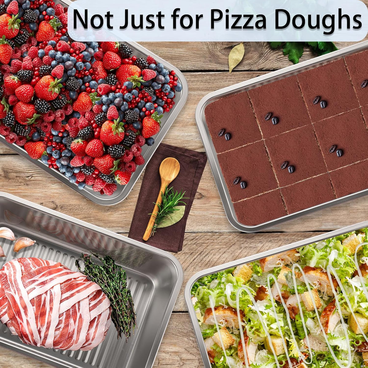 BSTKEY Pizza Dough Proofing Box, Stainless Steel Rectangle Food Storage Box Container with Leak Proof & Airtight Lid, 11.8 x 8.3Inch Large Capacity Household Pizza Dough Container