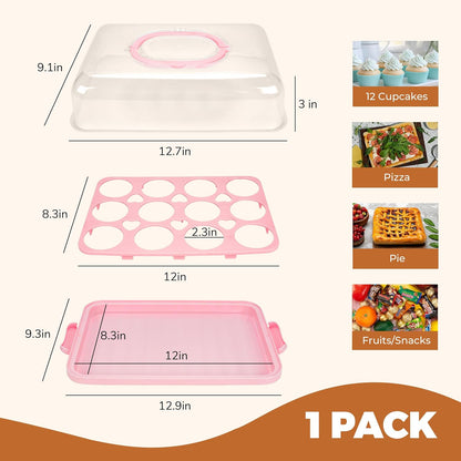 NPLUX Cupcake Containers with Lid Rectangular Cake Carrier 3-in-1 Multipurpose Cupcake Holder for Muffins Pies Sweets Pastries Fruit or Snacks (White, 13" x 9" x 4")