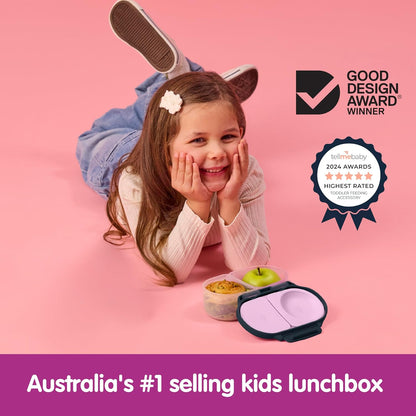 b.box Snack Box 2-Pack - Leak Proof Mini Bento Box for Kids & Toddlers, 2 Compartment Snack Containers for Kids, Dishwasher Safe, BPA-Free, PFAS-Free, Ages 4mo+, 1 3/4 Cup Each (Strawberry + Lilac)