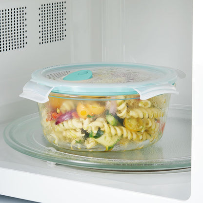 LOCK & LOCK Ovenglass Heat Resistant Glass Round Food Storage Container with Steam Vent, 32.12-oz / 4.02-cup