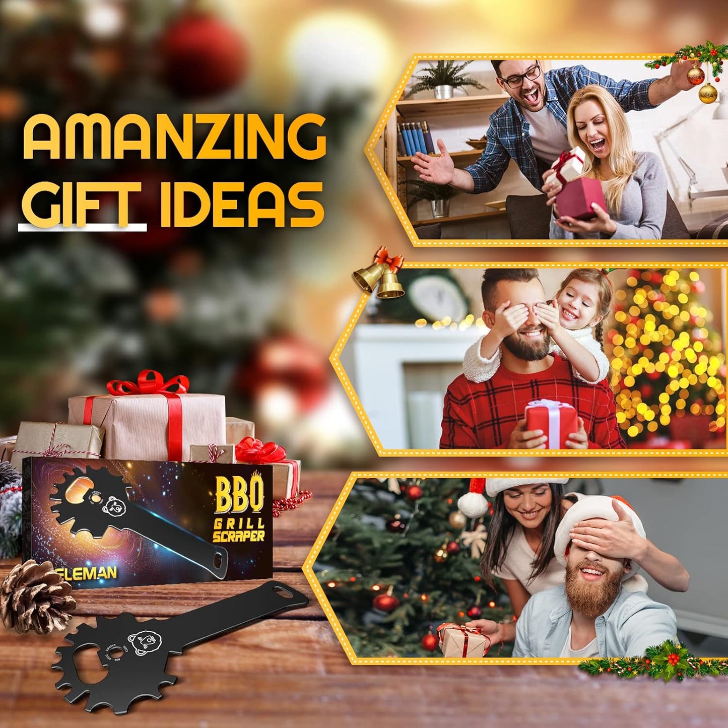 Grilling Gifts for Men Stocking Stuffers BBQ Grill Scraper: Women Gifts for Christmas Grill Accessories Cleaner Scraper Cool Stuff Gadgets for Teens Adults Husband Dad Birthday Gifts Kitchen Gadgets