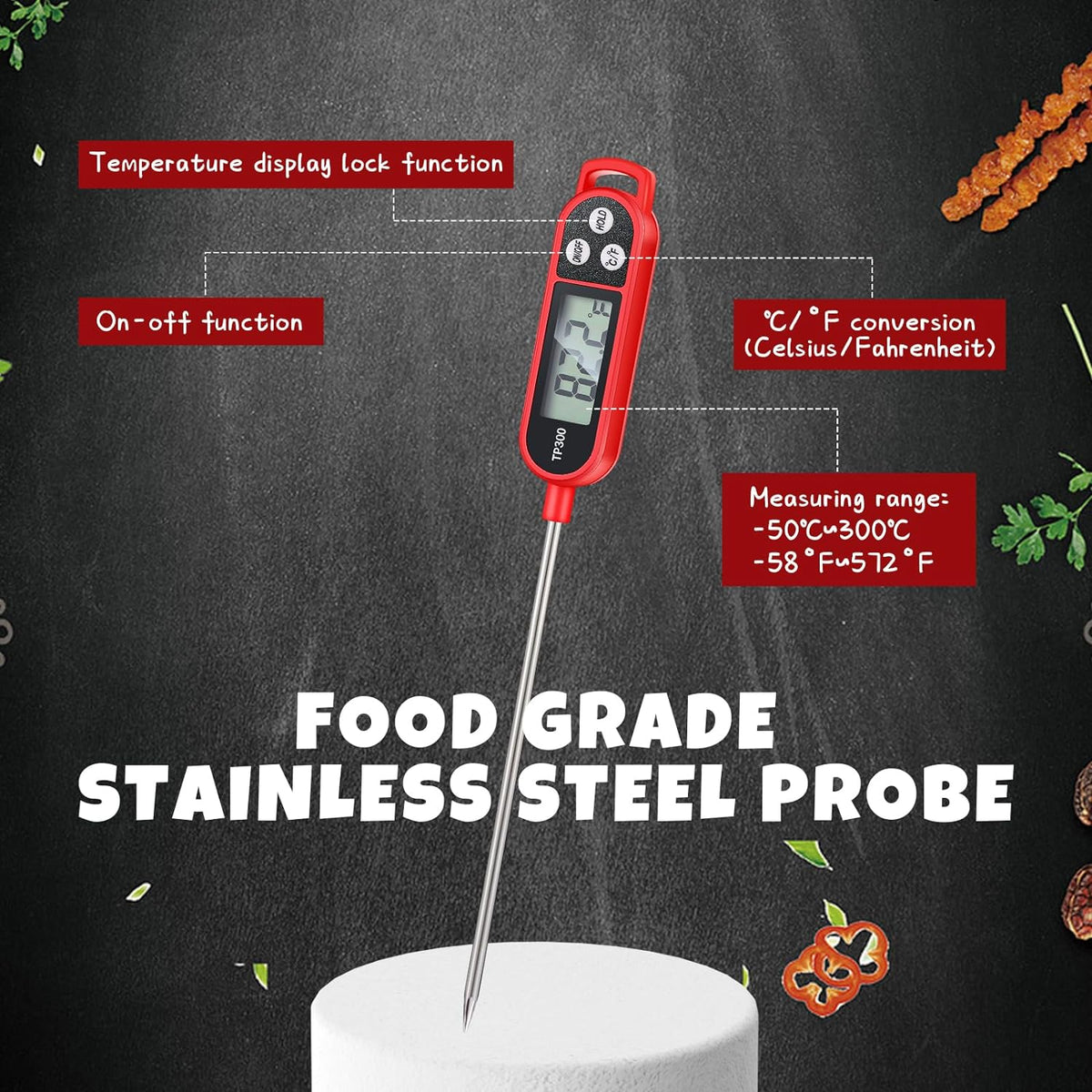 Copkim Food Thermometer Instant Read Probe BBQ,Red