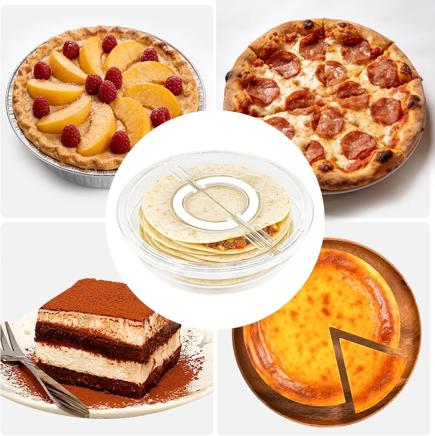 2 Pack 12inch Food Storage Container with Lid and Handle, Reusable 2 Compartments Pizza Slice Storage Container, Round Clear Pie Carrier Leftover Pizza Keeper for Cake Cheesecake Tortilla Pastry