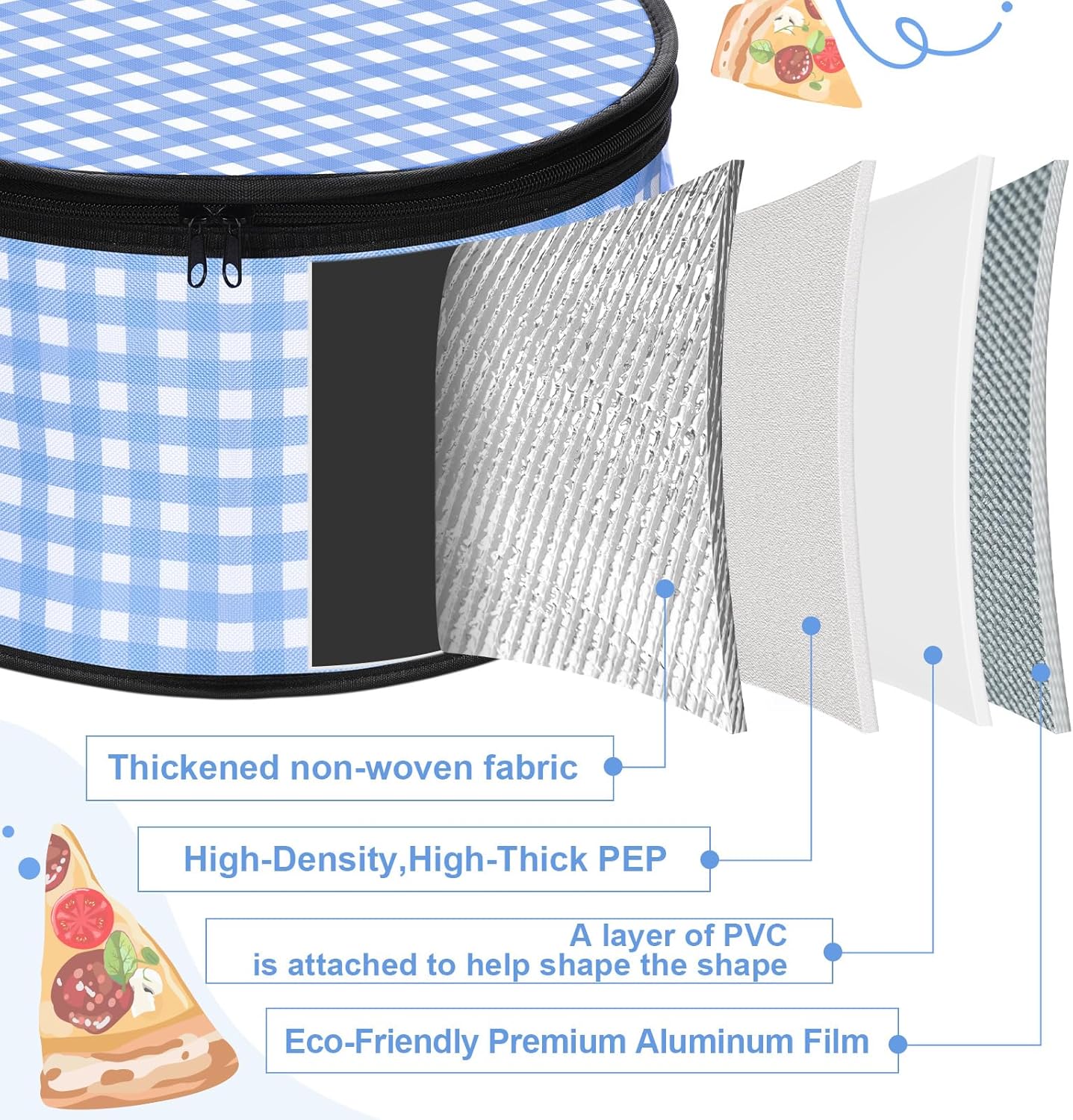 Pickmesh Round Pie Carrier 12 x 7 Inch Insulated Casserole Carriers with Lid and Detachable Handle Cake Carrier for Hot or Cold Food Transport Thanksgiving Christmas Gift (Blue and White Plaid)