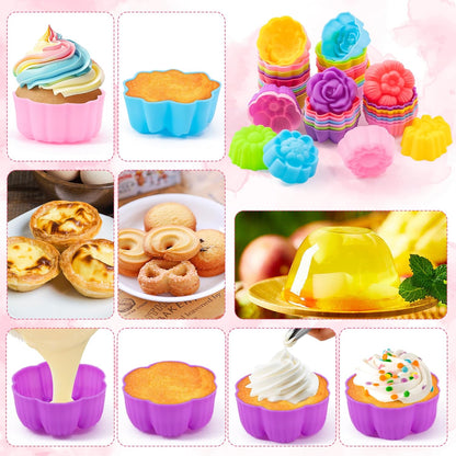 R HORSE 42Pcs Silicone Molds Cupcake 2 Inch Mini Size Reusable Muffins Liners Washable Non-Stick Donut Wrapper Mold Flower Shapes Baking Cups for Pan Oven Microwave Dishwasher