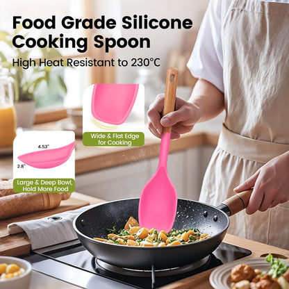 Large Silicone Cooking Spoons Set, 2 Pcs Heat Resistant Serving Spoon, Multifunction Nonstick Spatula Spoon, Kitchen Cucharras de Silicona for Mixing, Stiring, Basting, Scooping, Scraping