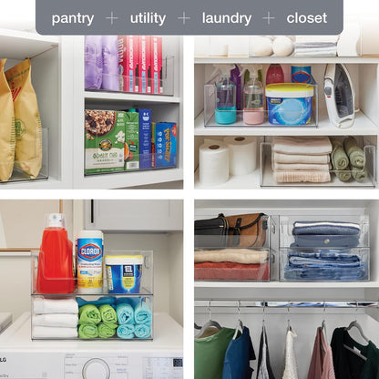 Open Front Pantry Cabinet Stacking Storage Home Bin 16x10x6 4 Pack | Stackable Strong,Heavy Duty, Made in USA