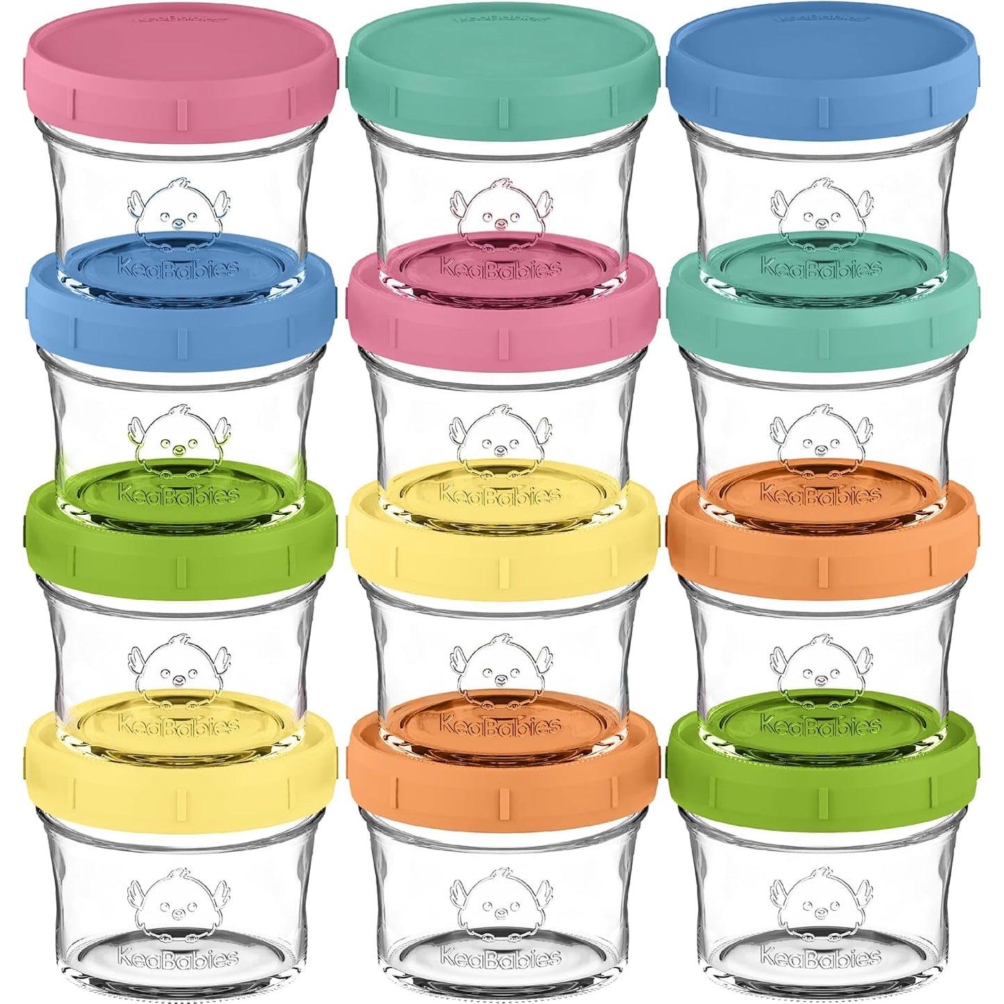KeaBabies 12pk 4oz Glass Baby Food Containers with Lids - Leak-Proof, Microwavable Small Glass Jars, Baby Purees & Toddler Snack Storage Containers, BPA-Free, Dishwasher & Freezer Safe (Musk Dusk)