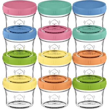 KeaBabies 12pk 4oz Glass Baby Food Containers with Lids - Leak-Proof, Microwavable Small Glass Jars, Baby Purees & Toddler Snack Storage Containers, BPA-Free, Dishwasher & Freezer Safe (Musk Dusk)