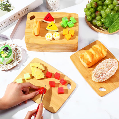 FoldTier 12 Pcs Wood Cutting Boards Bulk 8 x 6 Inch Small Kitchen Charcuterie with Oval Hole Kitchen Serving Chopping Boards for Pizza, Bread, Charcuterie, Fruit, Vegetables(Bamboo)
