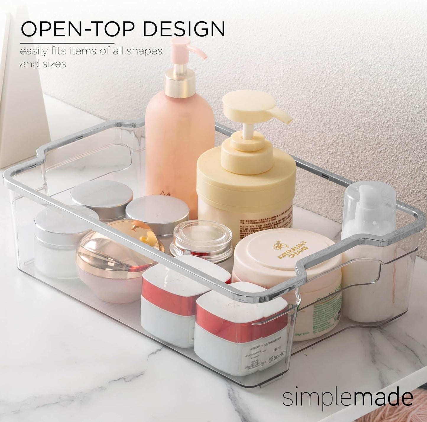 SIMPLEMADE Clear Refrigerator Organizer Bins - Clear Bins for Fridge, Containers for Fridge and Freezer, Multipurpose Storage for Kitchen, Office, Bathroom, Pack of 3 (Design 2)